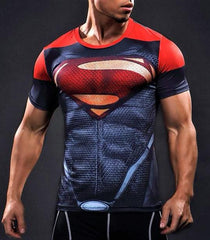 Superman T-Shirt Man of Steel GYM Bodybuilding Lycra Tees Workout Fitness  Jersey Top Short Sleeve